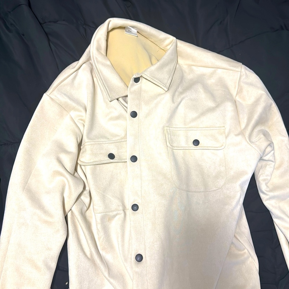 Cream-colored shirt-jacket or "shacket" cardigan with snap buttons - BRAND NEW - Picture 2 of 3